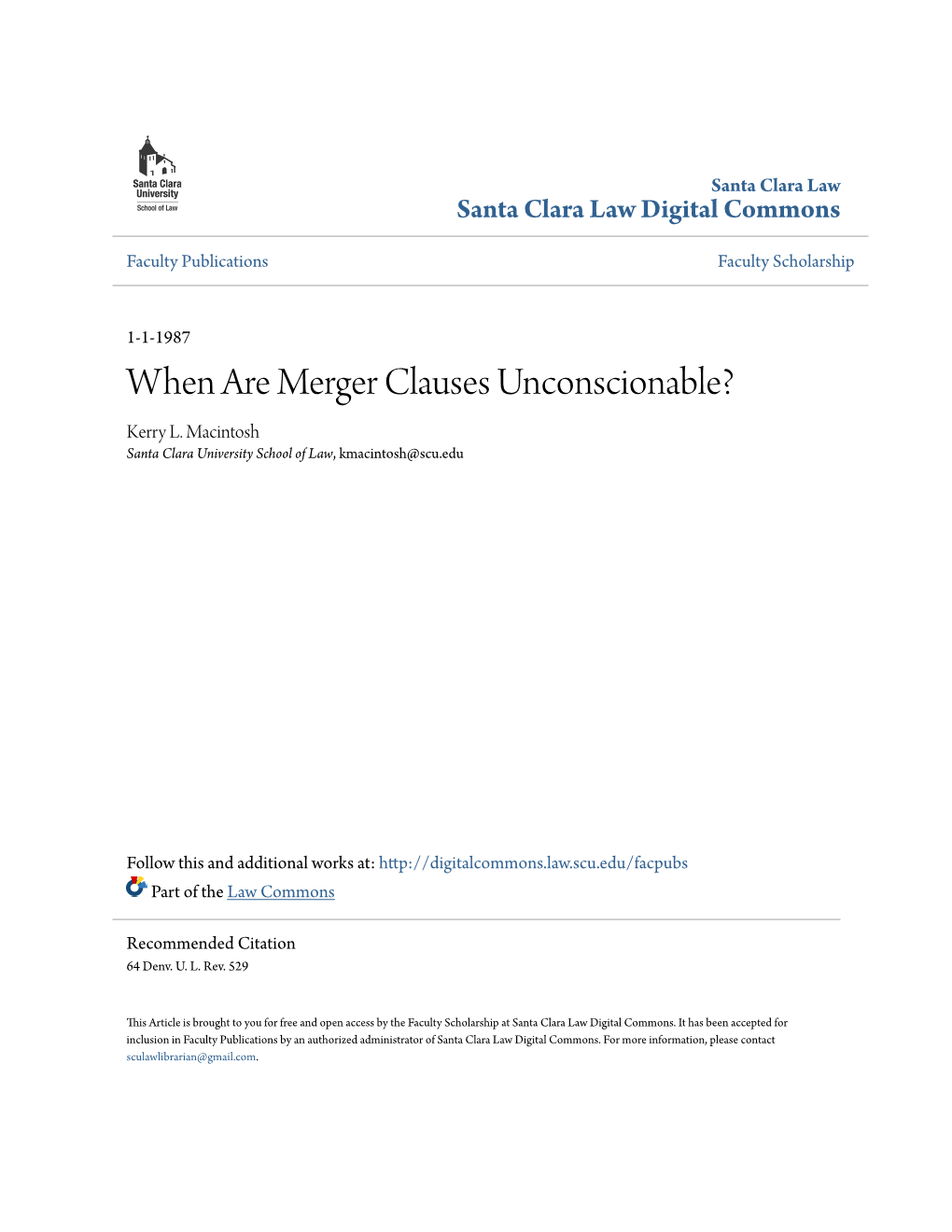 When Are Merger Clauses Unconscionable? Kerry L