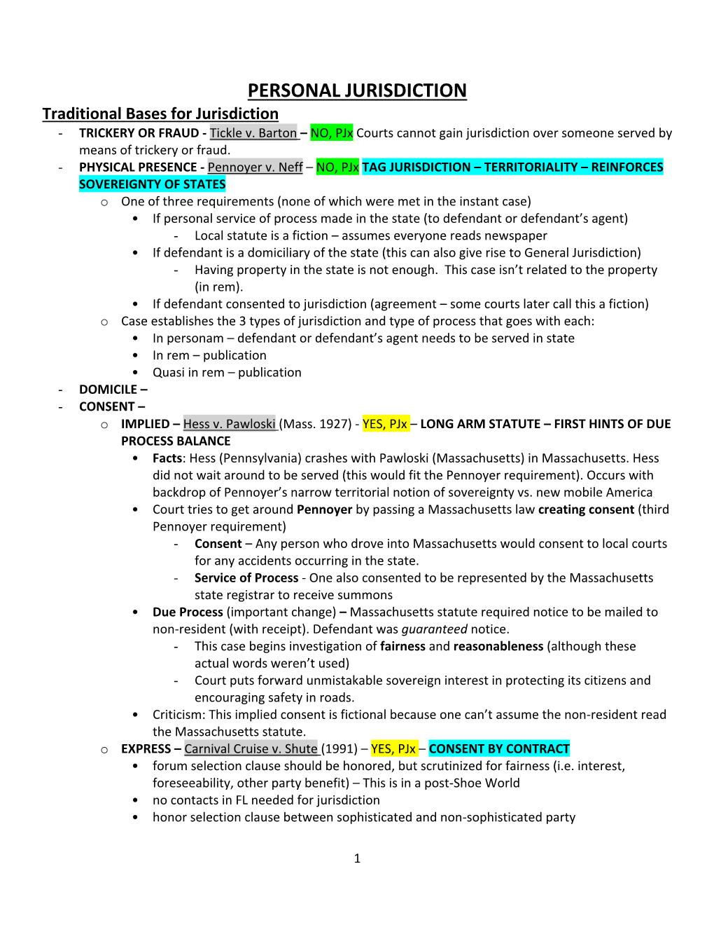 PERSONAL JURISDICTION Traditional Bases for Jurisdiction - TRICKERY OR FRAUD - Tickle V