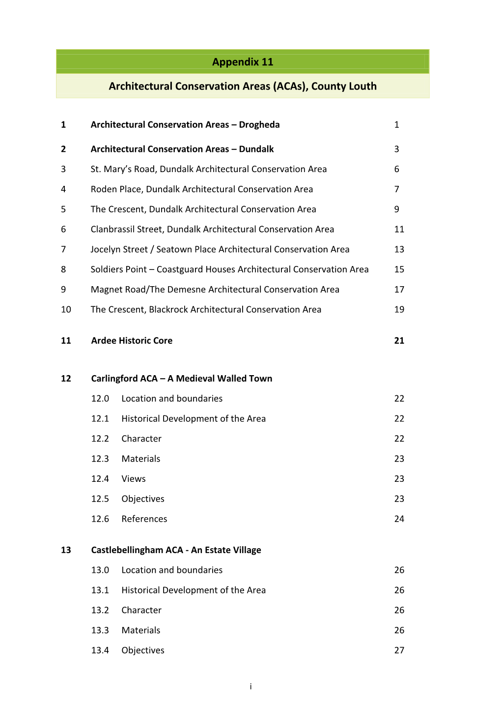 Appendix 11 Architectural Conservation Areas (Acas)