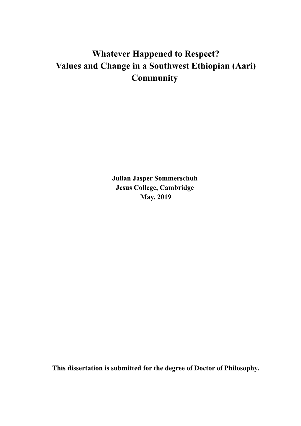 Values and Change in a Southwest Ethiopian (Aari) Community