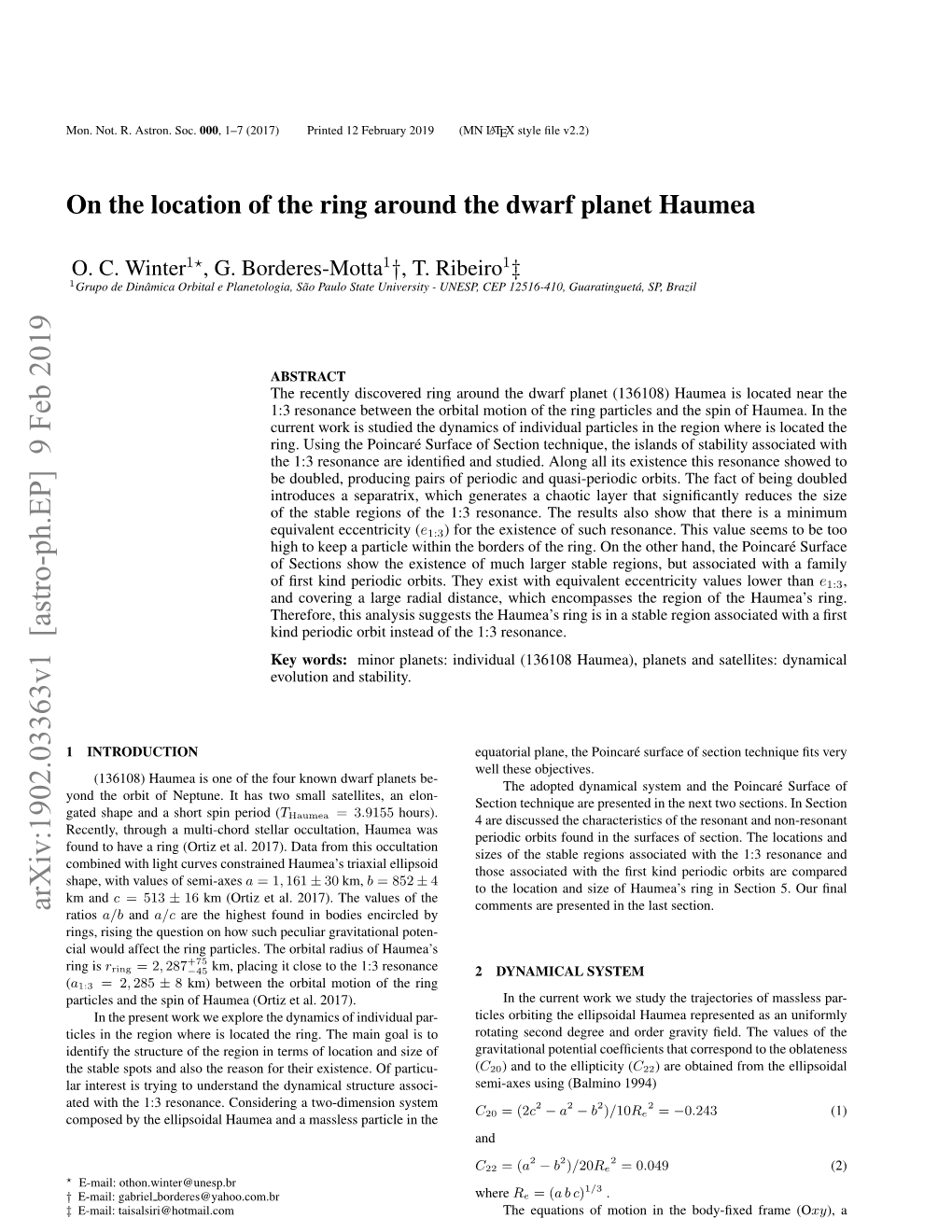 On the Location of the Ring Around the Dwarf Planet Haumea