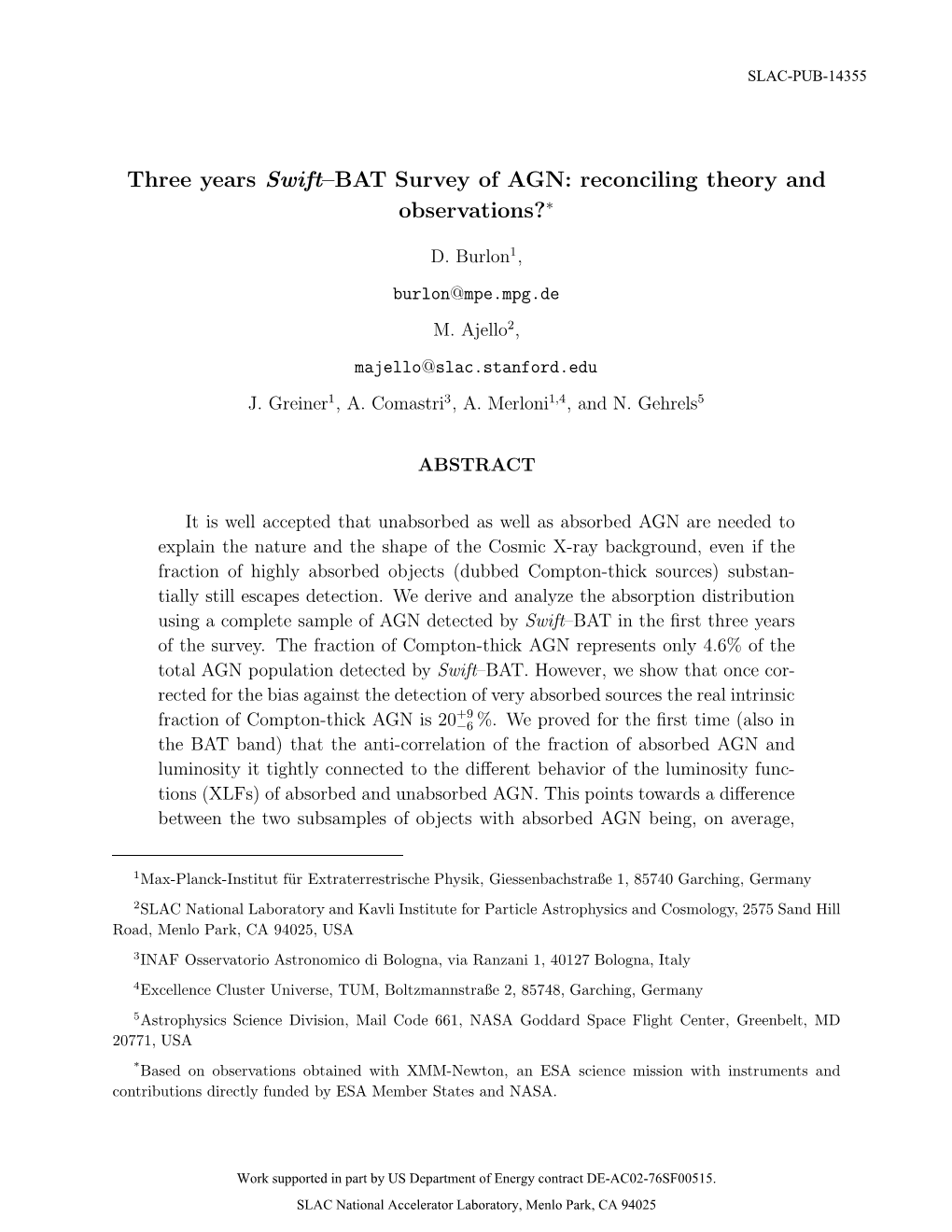 Three Years Swift–BAT Survey of AGN: Reconciling Theory and Observations?∗