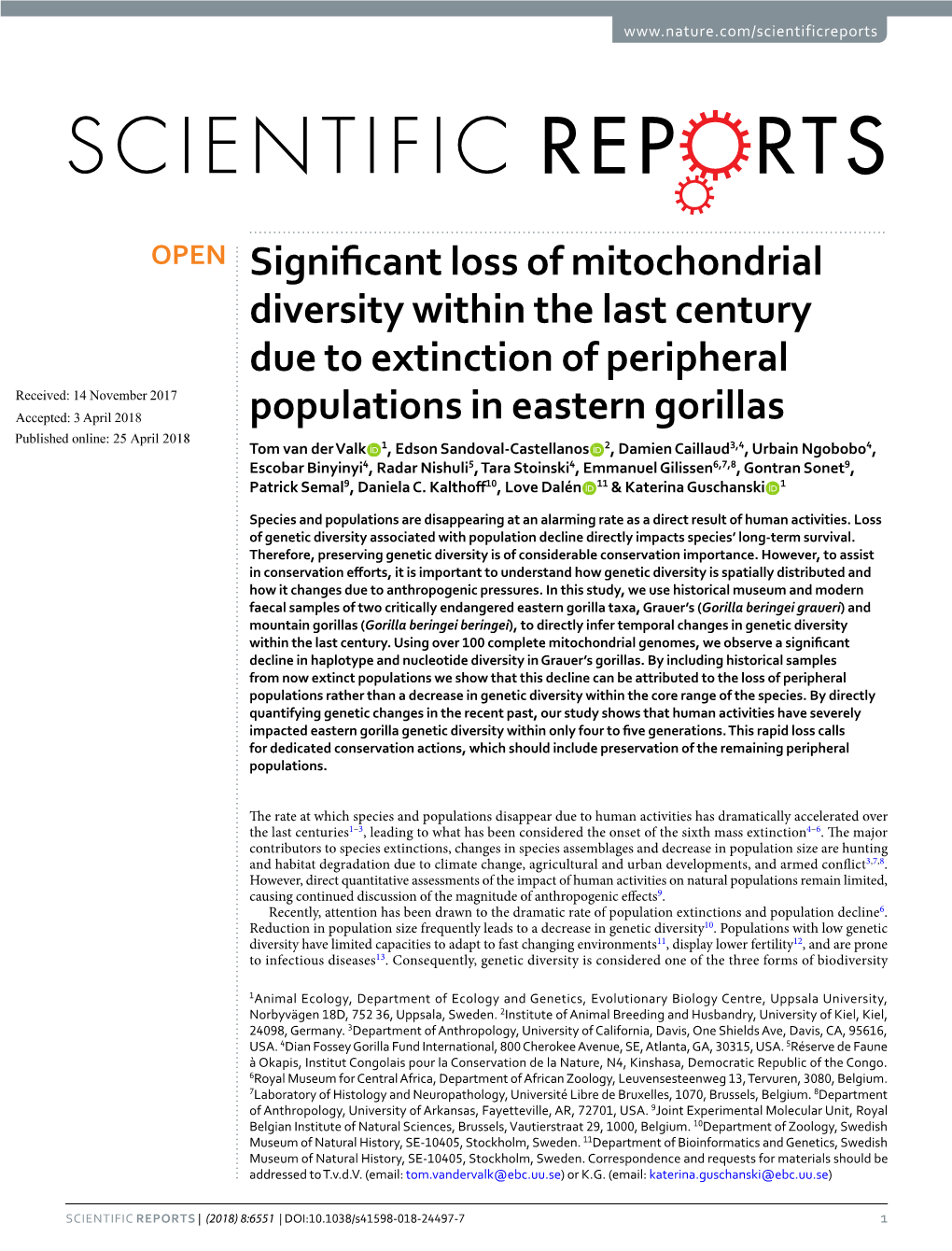 Significant Loss of Mitochondrial Diversity Within the Last Century Due