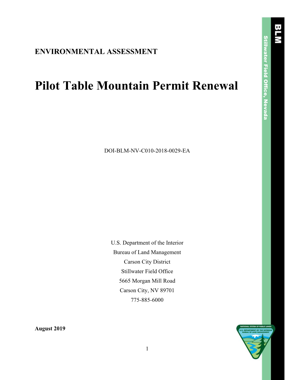 Pilot Table Mountain Permit Renewal Environmental Assessment