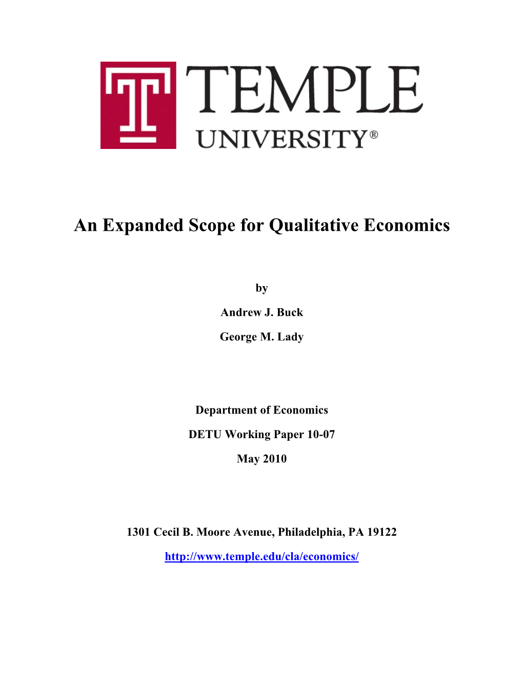 An Expanded Scope for Qualitative Economics