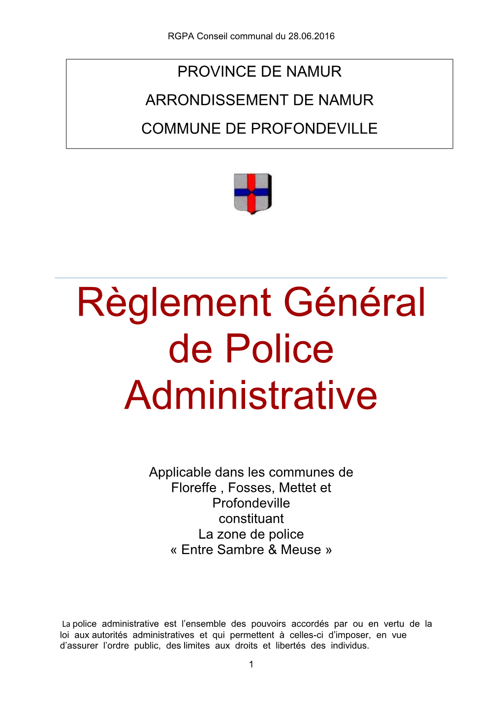 Règlement Général De Police Administrative