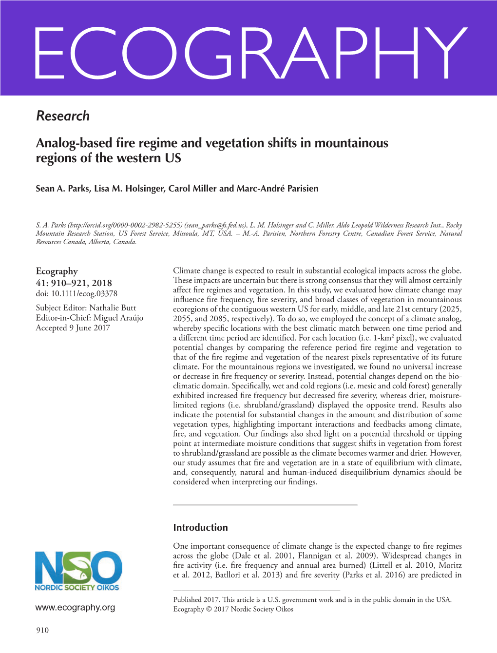 Analog-Based Fire Regime and Vegetation Shifts in Mountainous Regions of the Western US