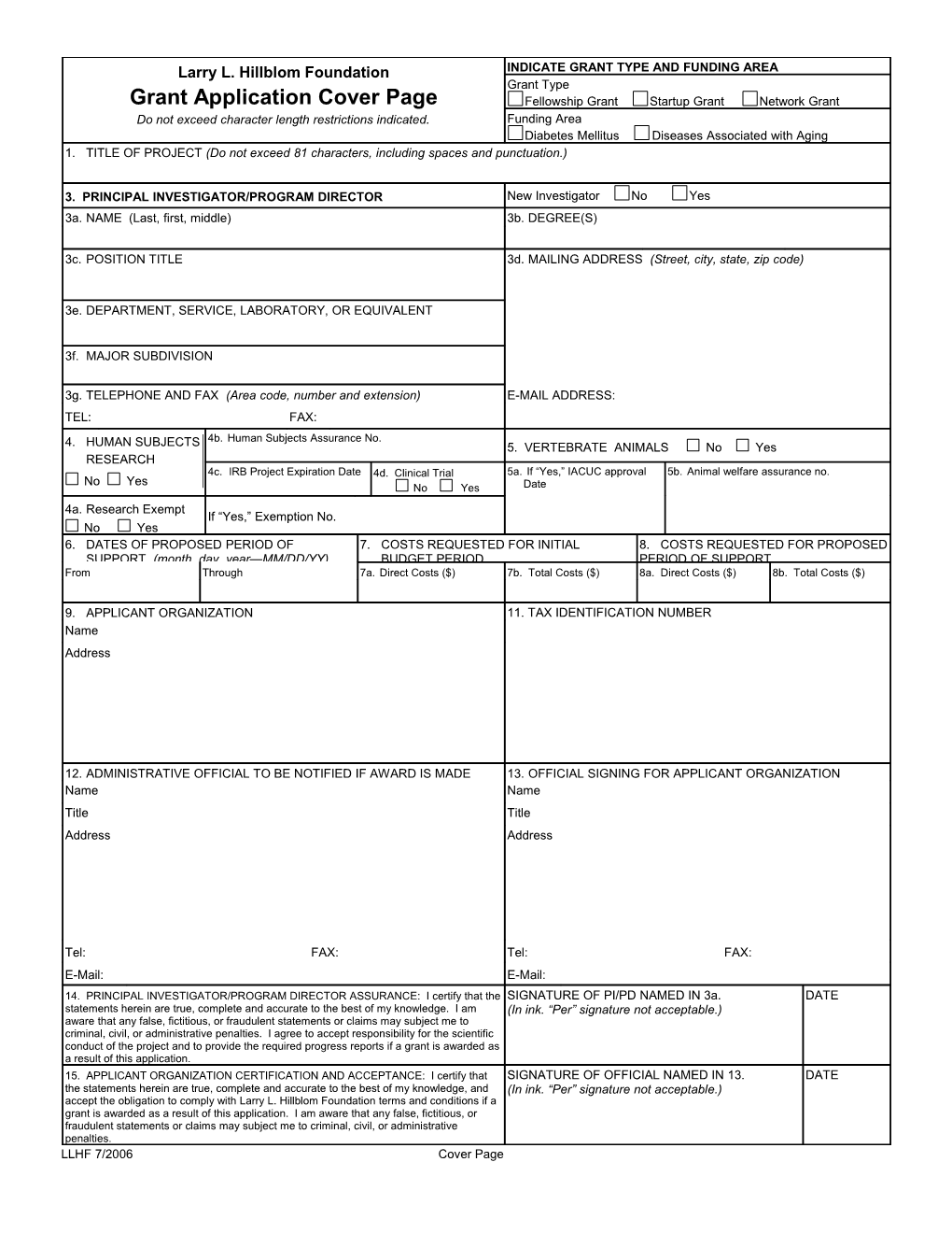 PHS 398, Fp1 (Rev. 9/04), Face Page, Form Page 1 s2