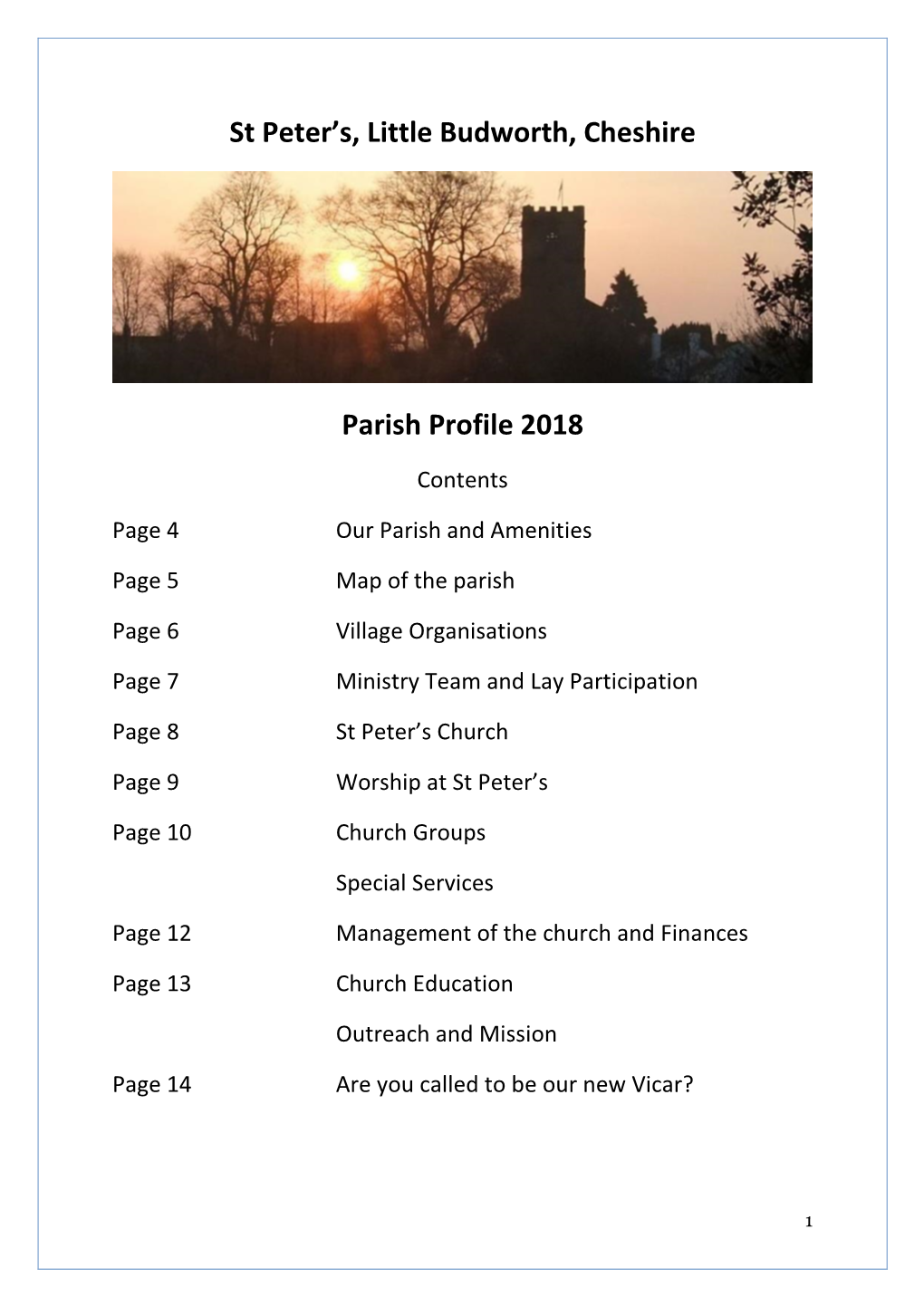 St Peter's, Little Budworth, Cheshire Parish Profile 2018