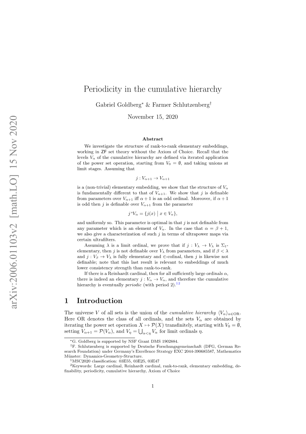 Arxiv:2006.01103V2 [Math.LO] 15 Nov 2020