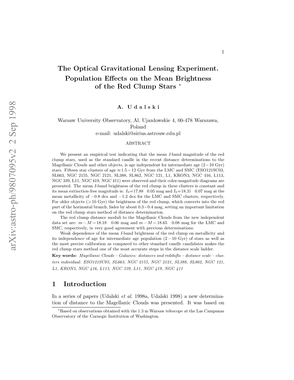 Optical Gravitational Lensing Experiment. Population Effects On