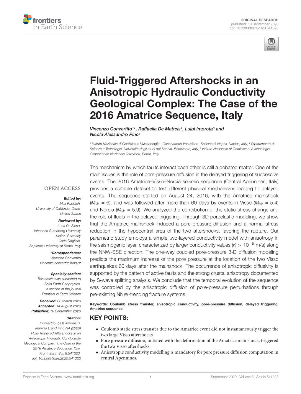 Fluid-Triggered Aftershocks in an Anisotropic Hydraulic Conductivity Geological Complex: the Case of the 2016 Amatrice Sequence, Italy