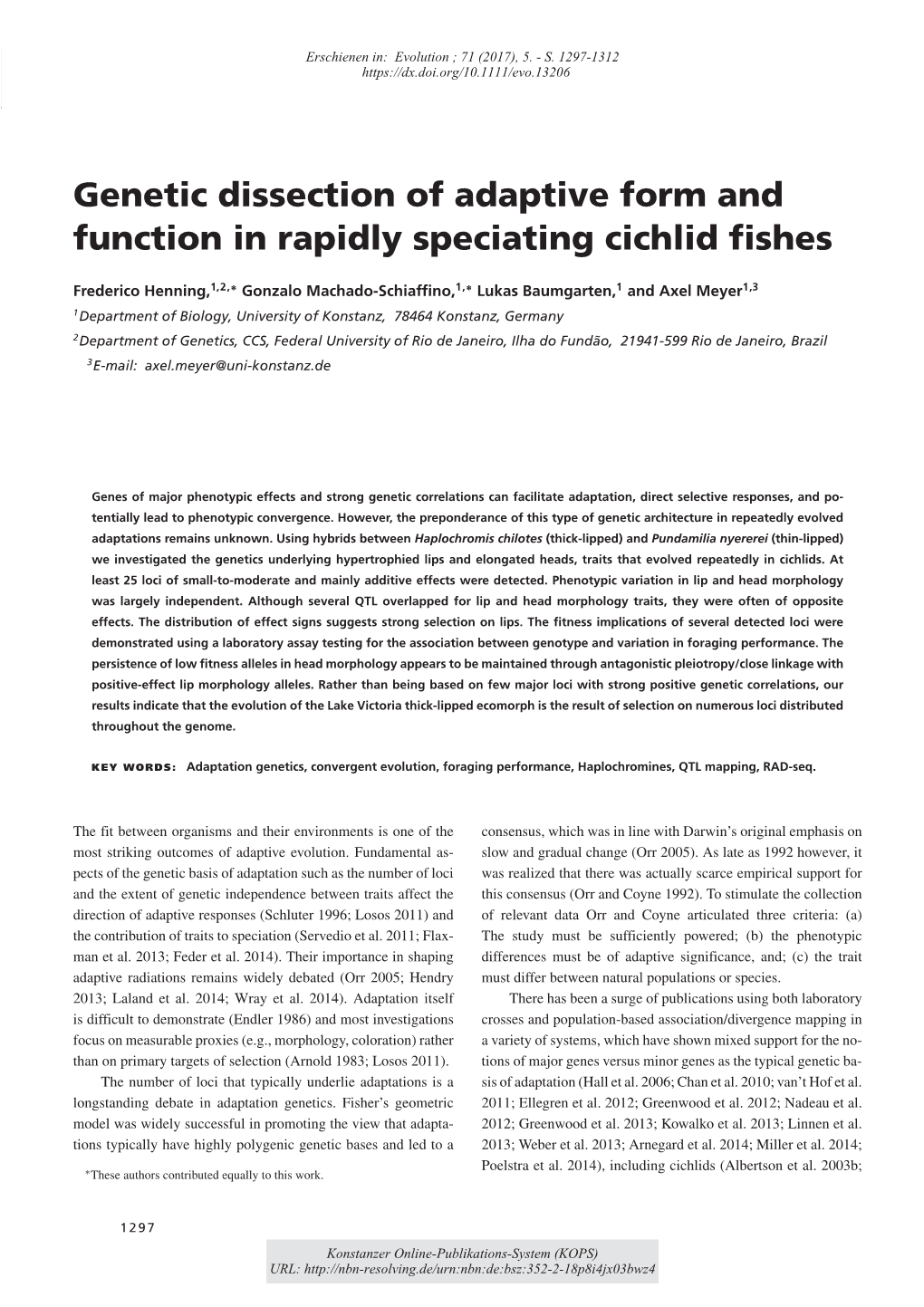 Genetic Dissection of Adaptive Form and Function in Rapidly Speciating Cichlid Fishes