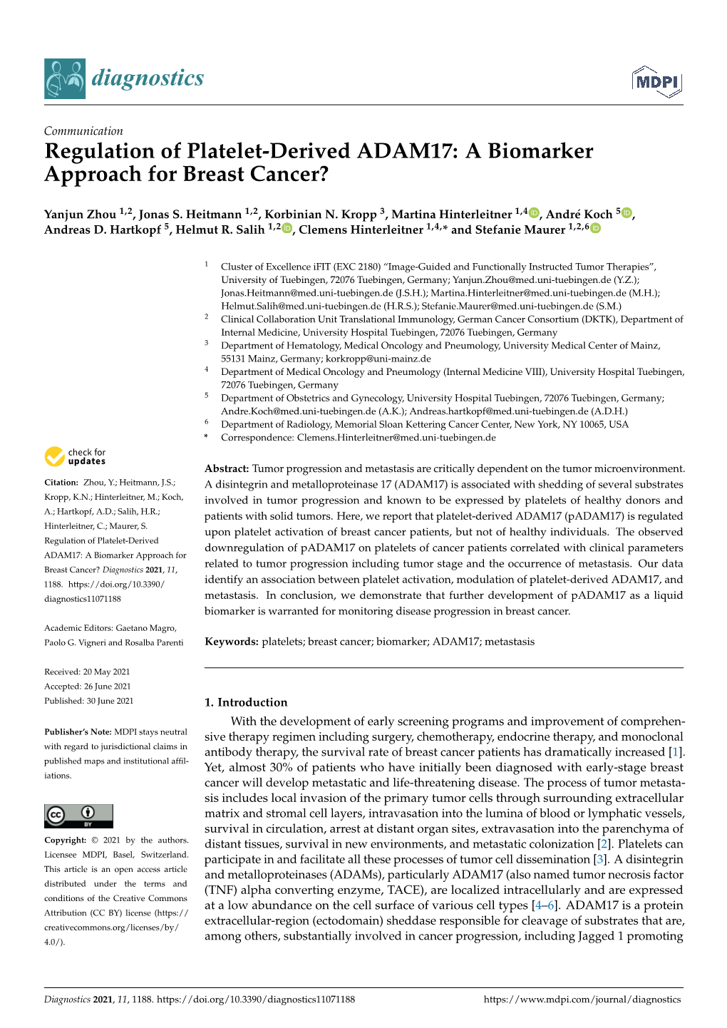 Regulation of Platelet-Derived ADAM17: a Biomarker Approach for Breast Cancer?