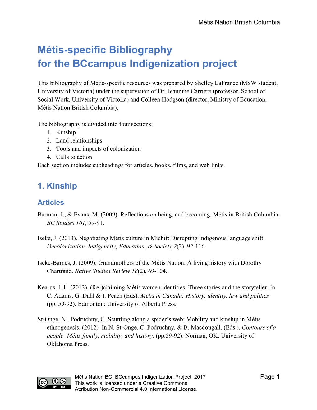 Metis Bibliography for Indigenization Guides 2017