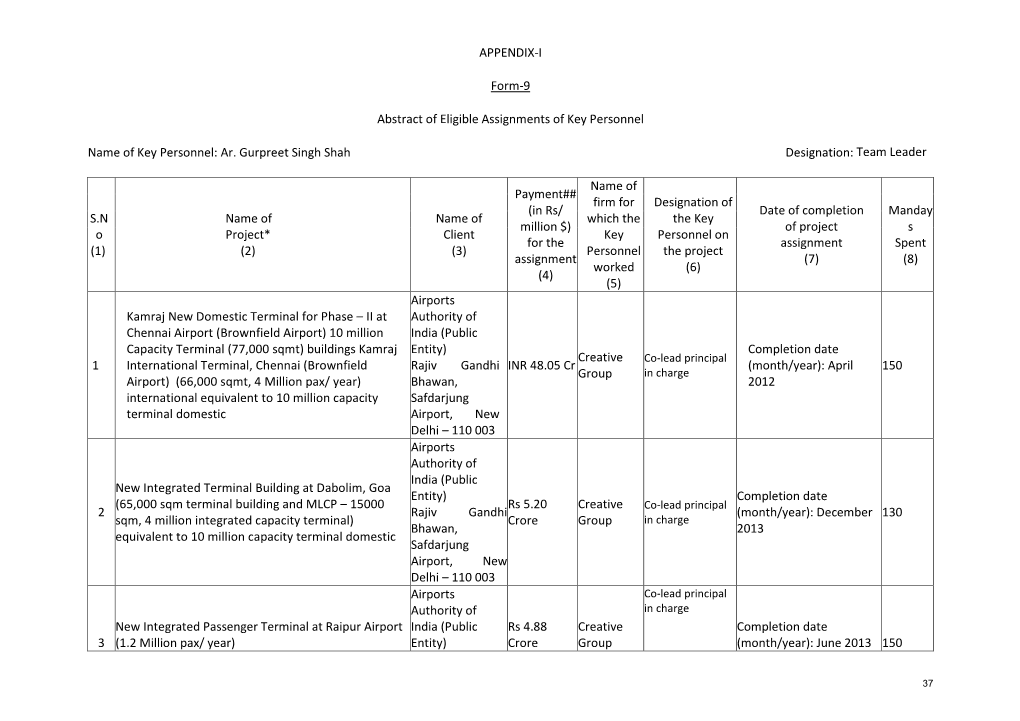 APPENDIX-I Form-9 Abstract of Eligible Assignments of Key