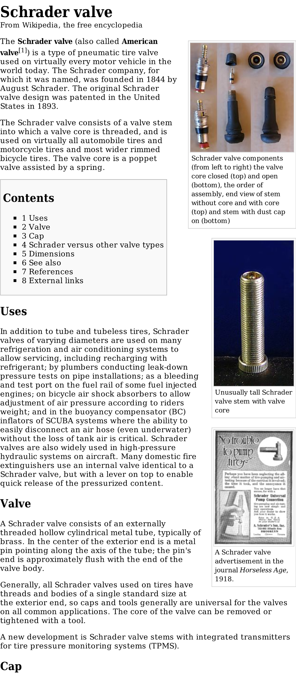 Schrader Valve from Wikipedia, the Free Encyclopedia