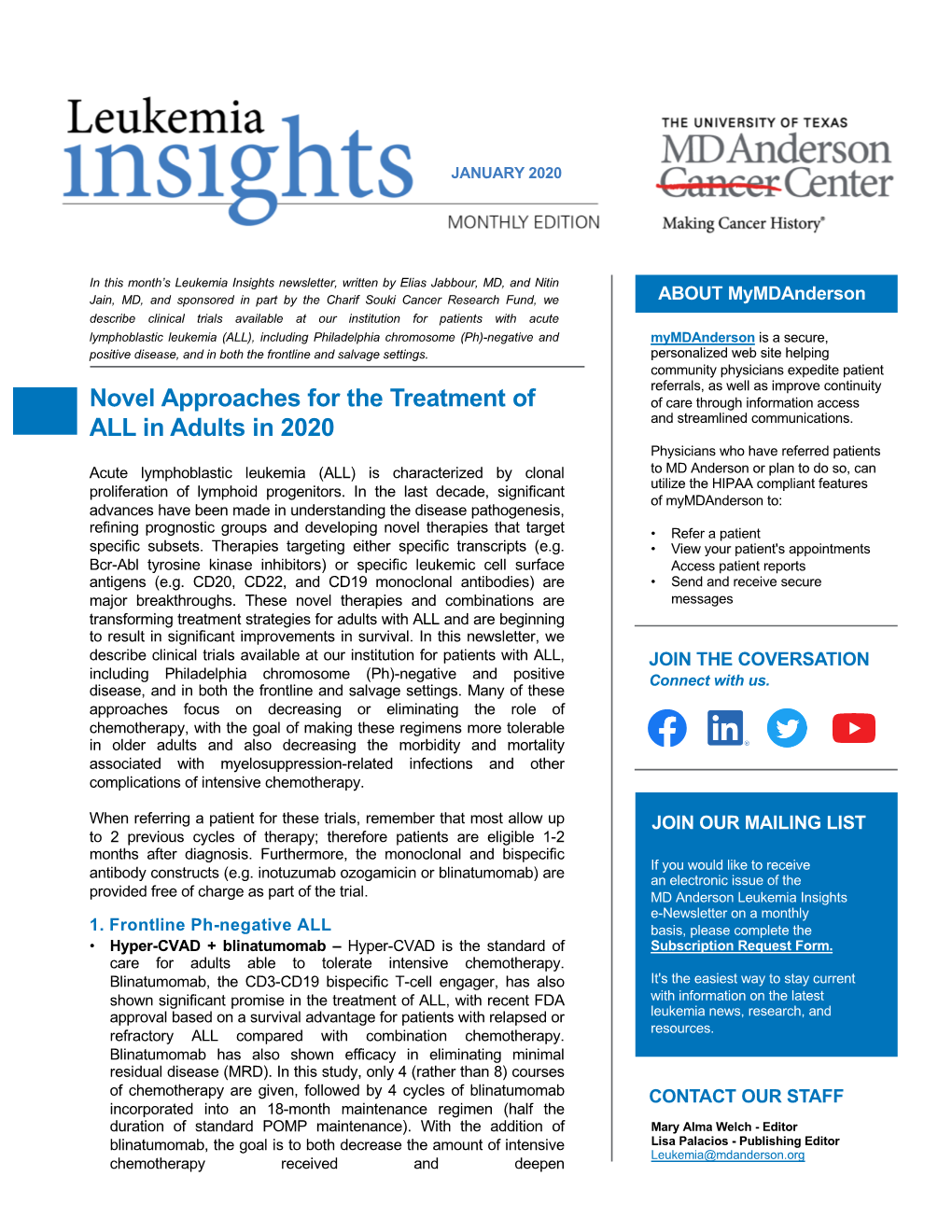 Leukemia Insights Newsletter January 2020