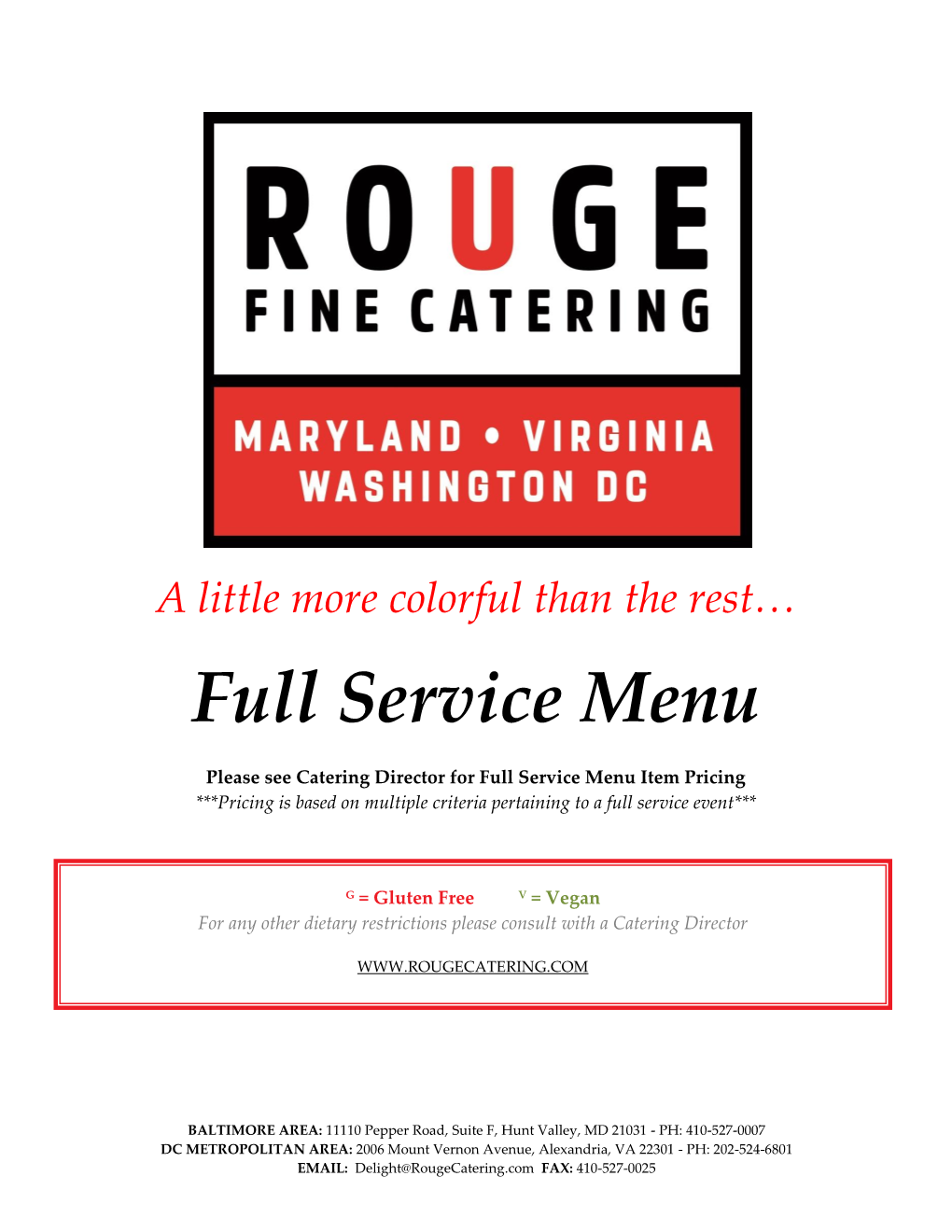 Full Service Menu