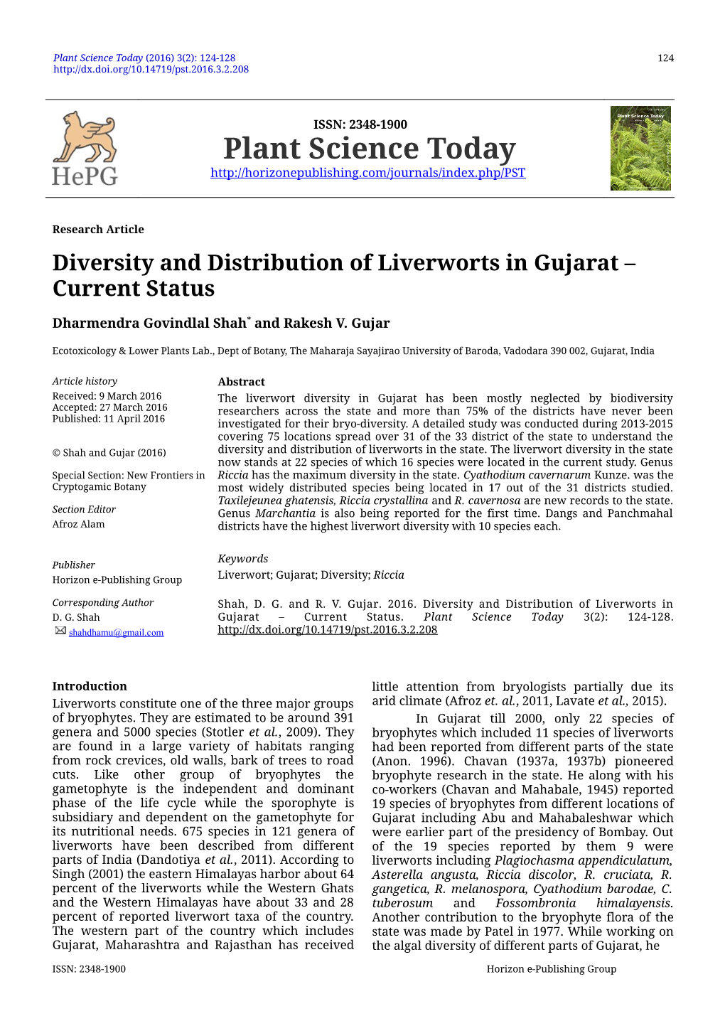 Plant Science Today (2016) 3(2): 124-128 124