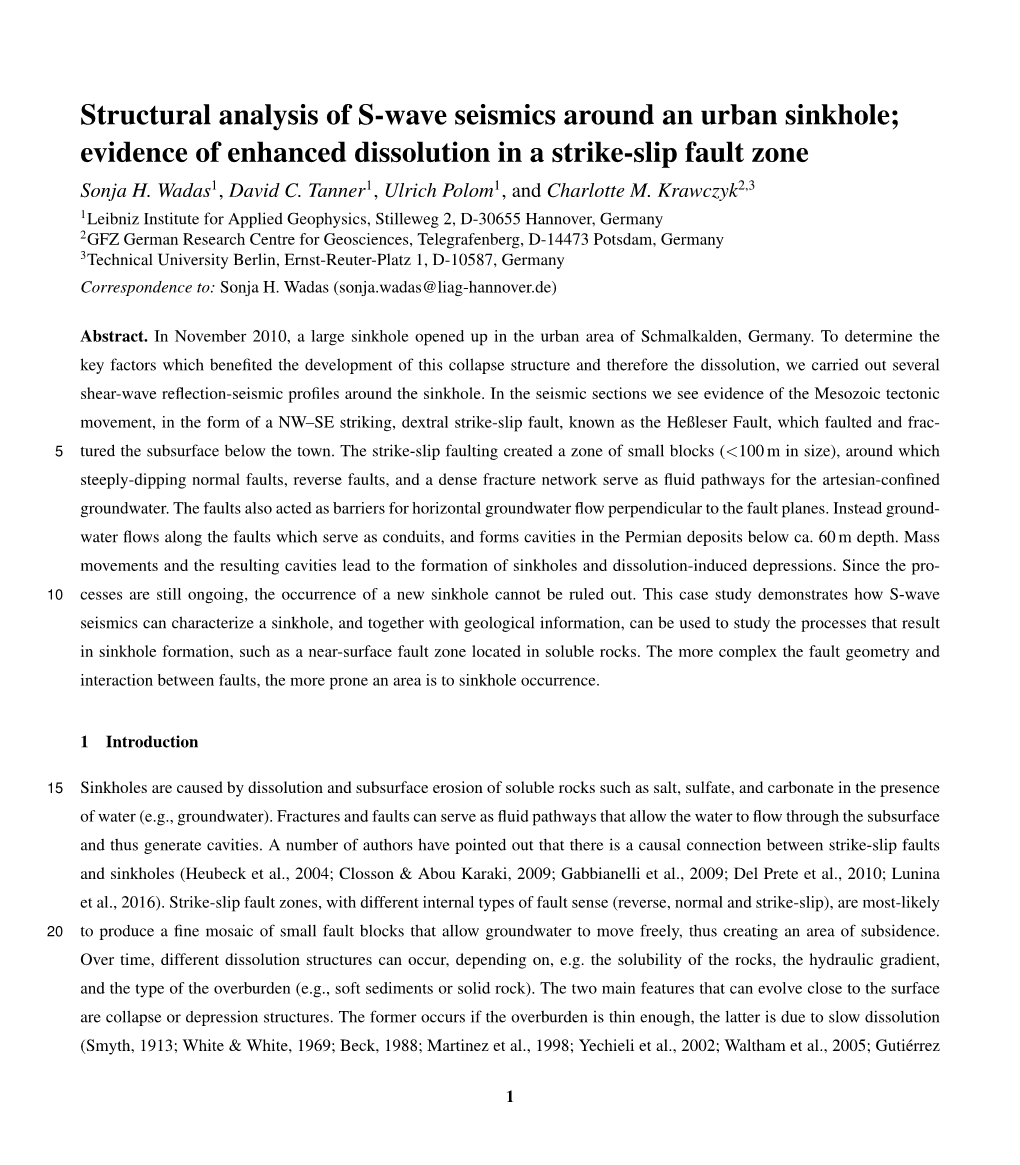 Evidence of Enhanced Dissolution in a Strike-Slip Fault Zone Sonja H