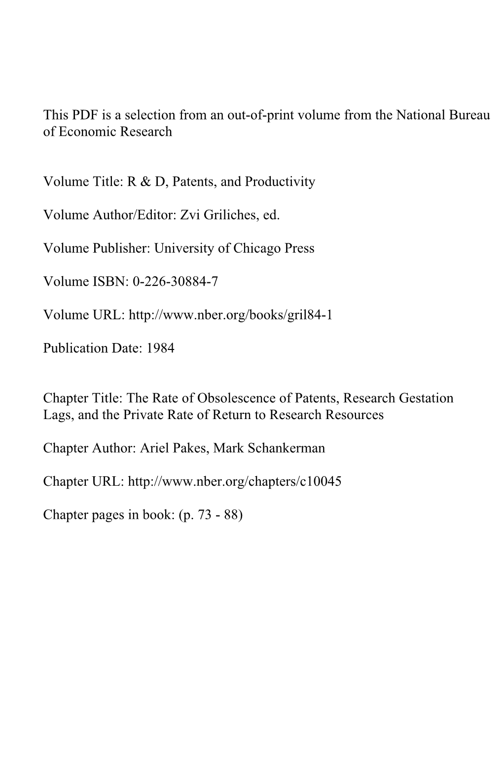 The Rate of Obsolescence of Patents, Research Gestation Lags, and the Private Rate of Return to Research Resources