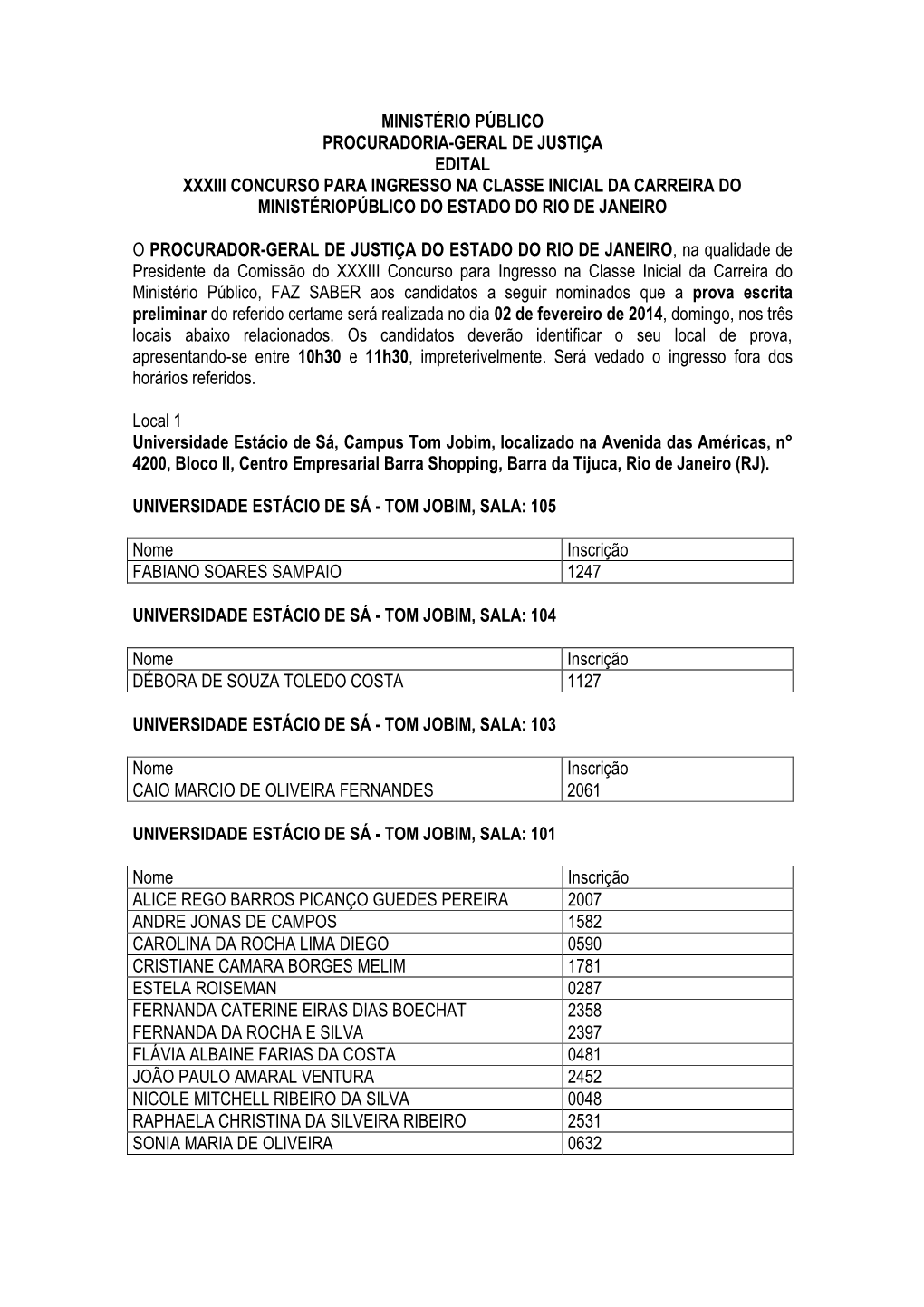 Ministério Público Procuradoria-Geral De Justiça Edital Xxxiii Concurso Para Ingresso Na Classe Inicial Da Carreira Do Ministériopúblico Do Estado Do Rio De Janeiro