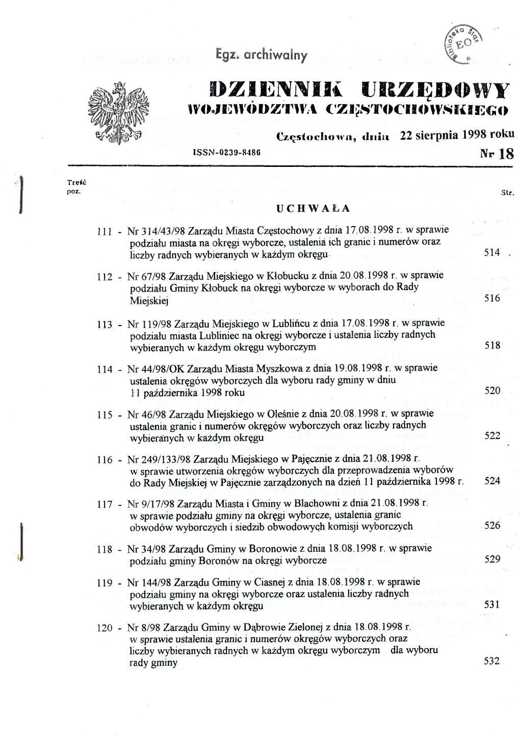 Częstodio W«, Tsiiiiä 22 Sierpnia 1998 Roku