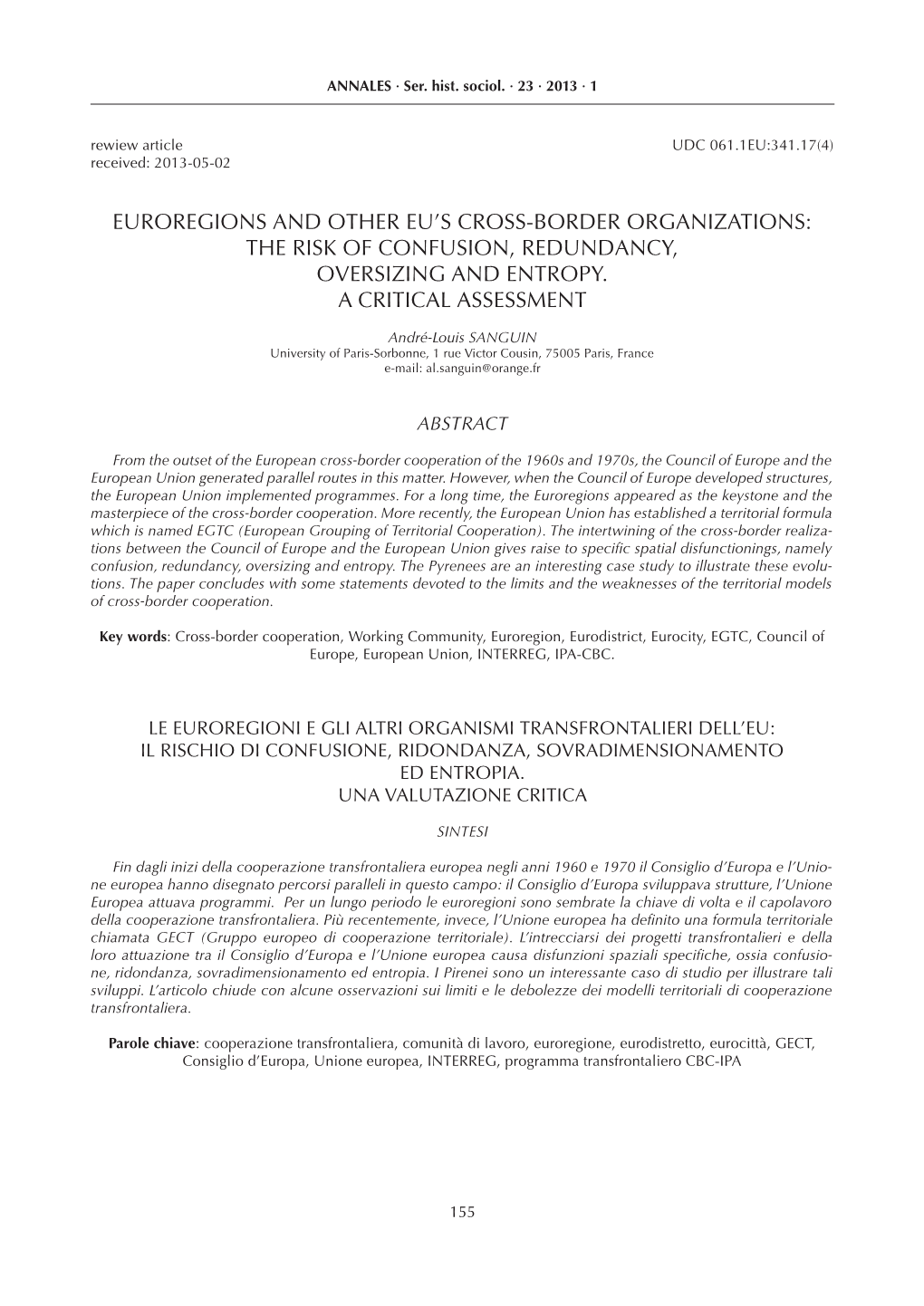 Euroregions and Other Eu's Cross-Border Organizations