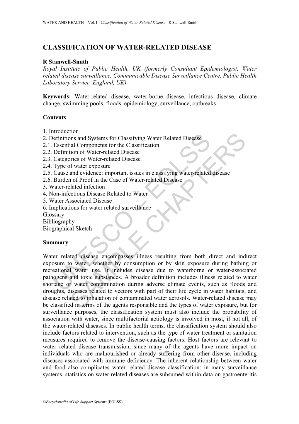 Classification of Water-Related Disease - R Stanwell-Smith