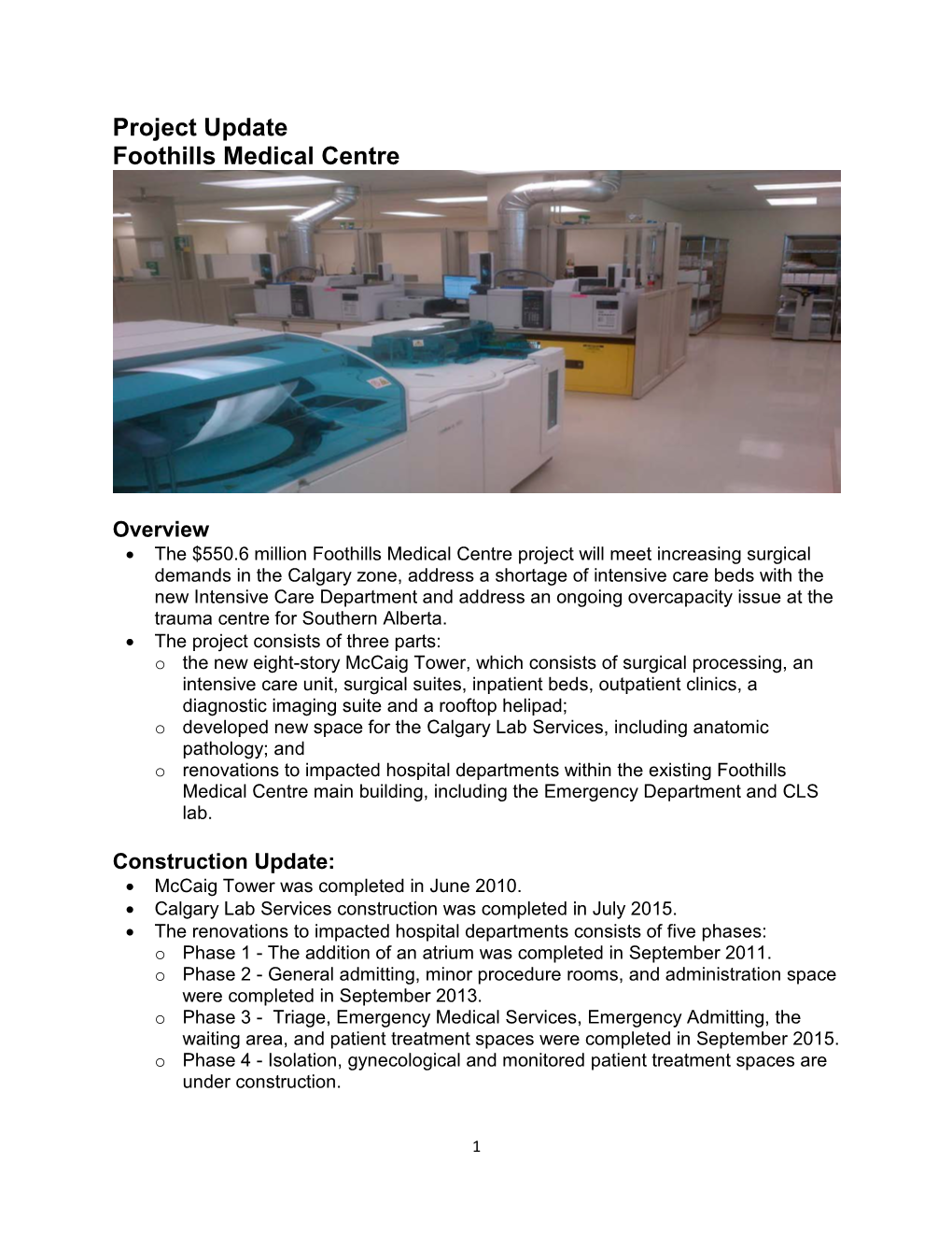 Project Update Foothills Medical Centre