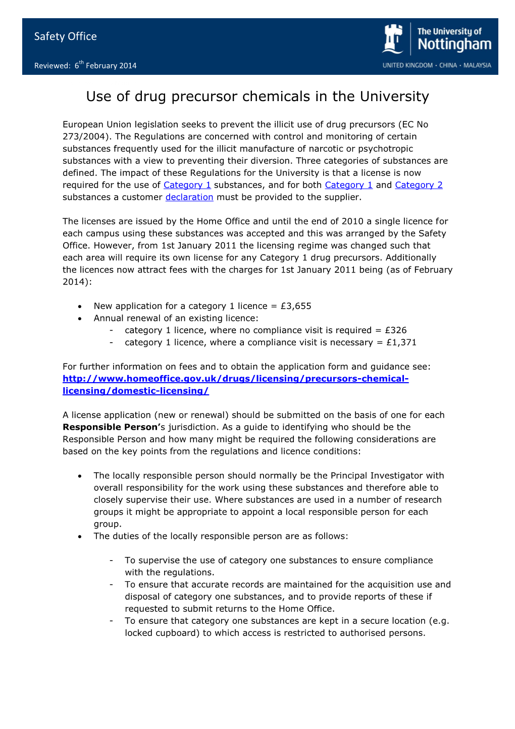 Use of Drug Precursor Chemicals in the University