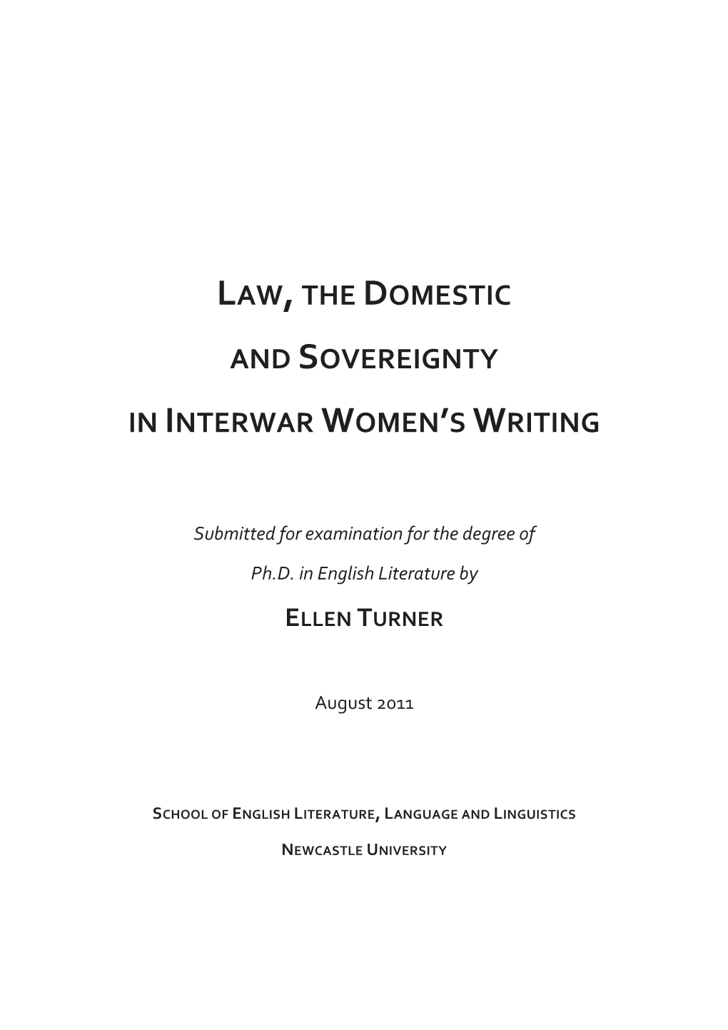 Law,The Domestic and Sovereignty in Interwar