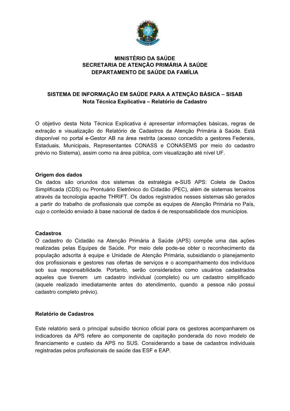 Nota Técnica De Cadastros