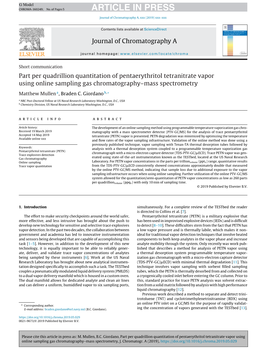 Part Per Quadrillion Quantitation of Pentaerythritol Tetranitrate Vapor