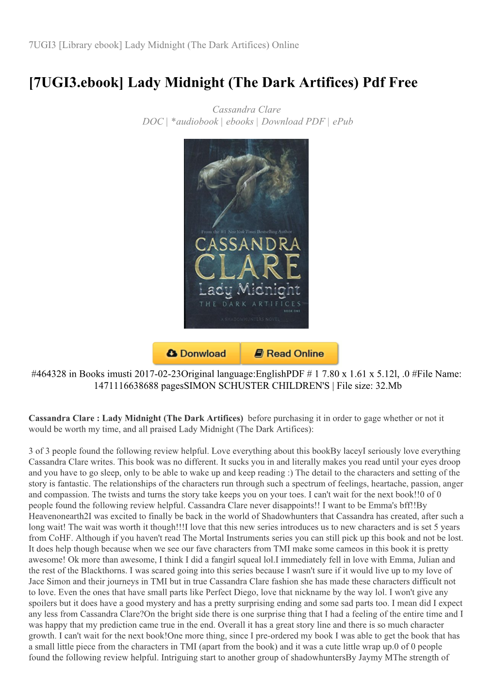 Lady Midnight (The Dark Artifices) Online