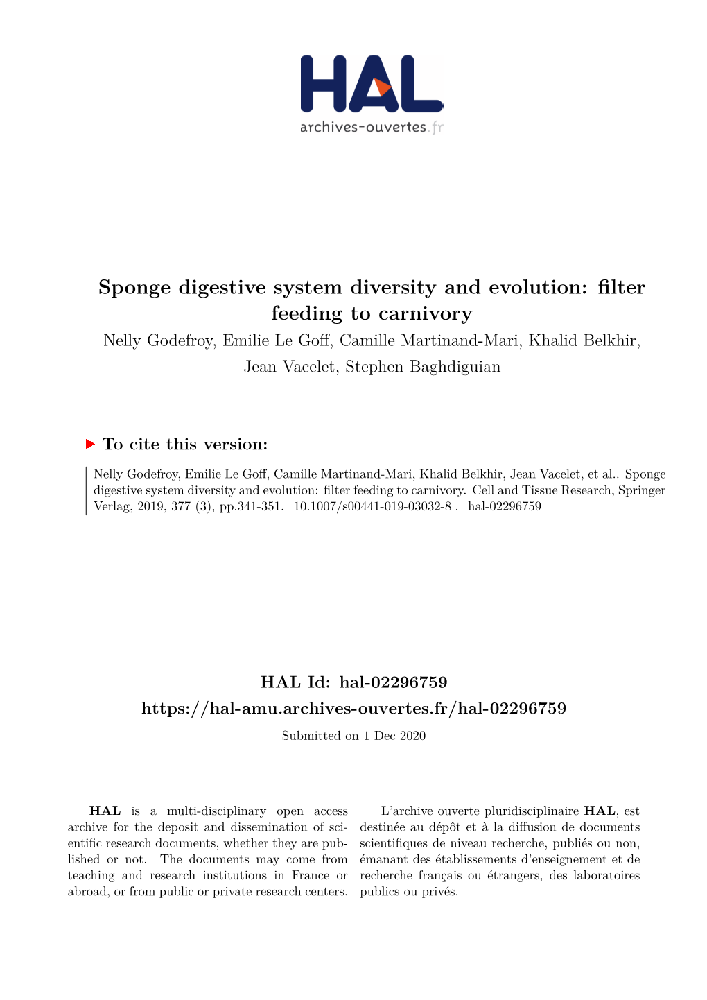 Sponge Digestive System Diversity and Evolution: Filter Feeding to Carnivory