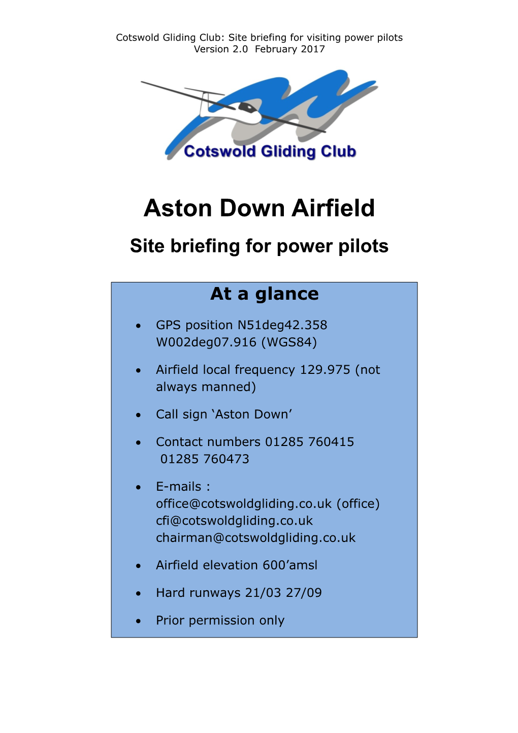 Aston Down Airfield Site Briefing for Power Pilots