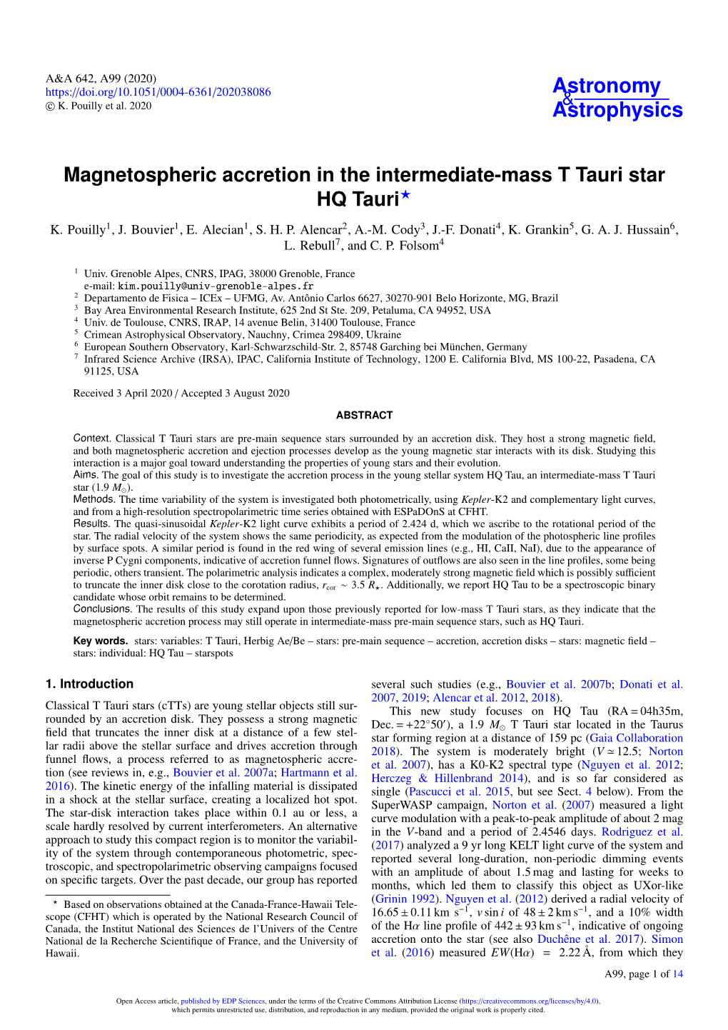 Magnetospheric Accretion in the Intermediate-Mass T Tauri Star HQ Tauri?