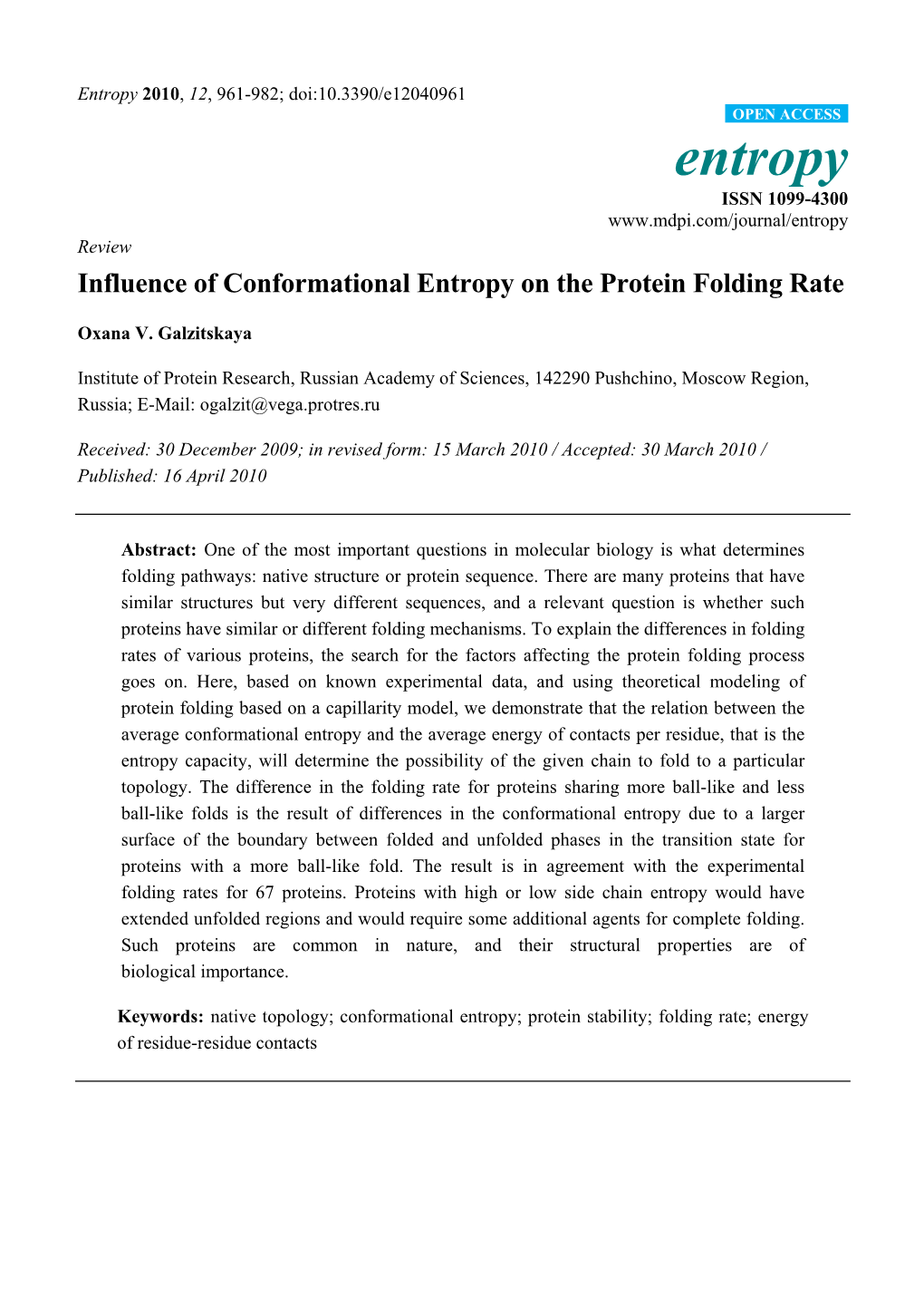 Influence of Conformational Entropy on the Protein Folding Rate