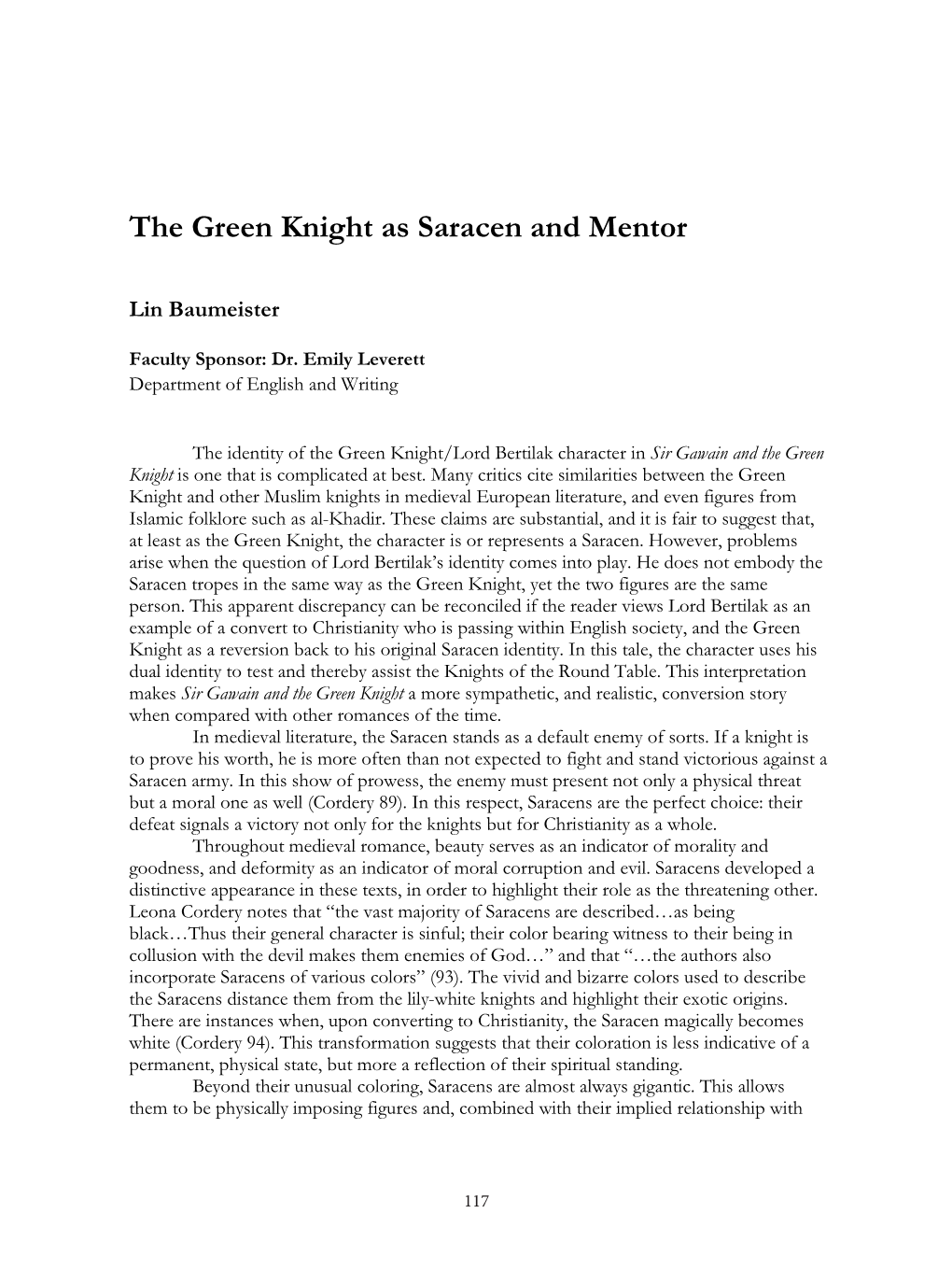 The Green Knight As Saracen and Mentor