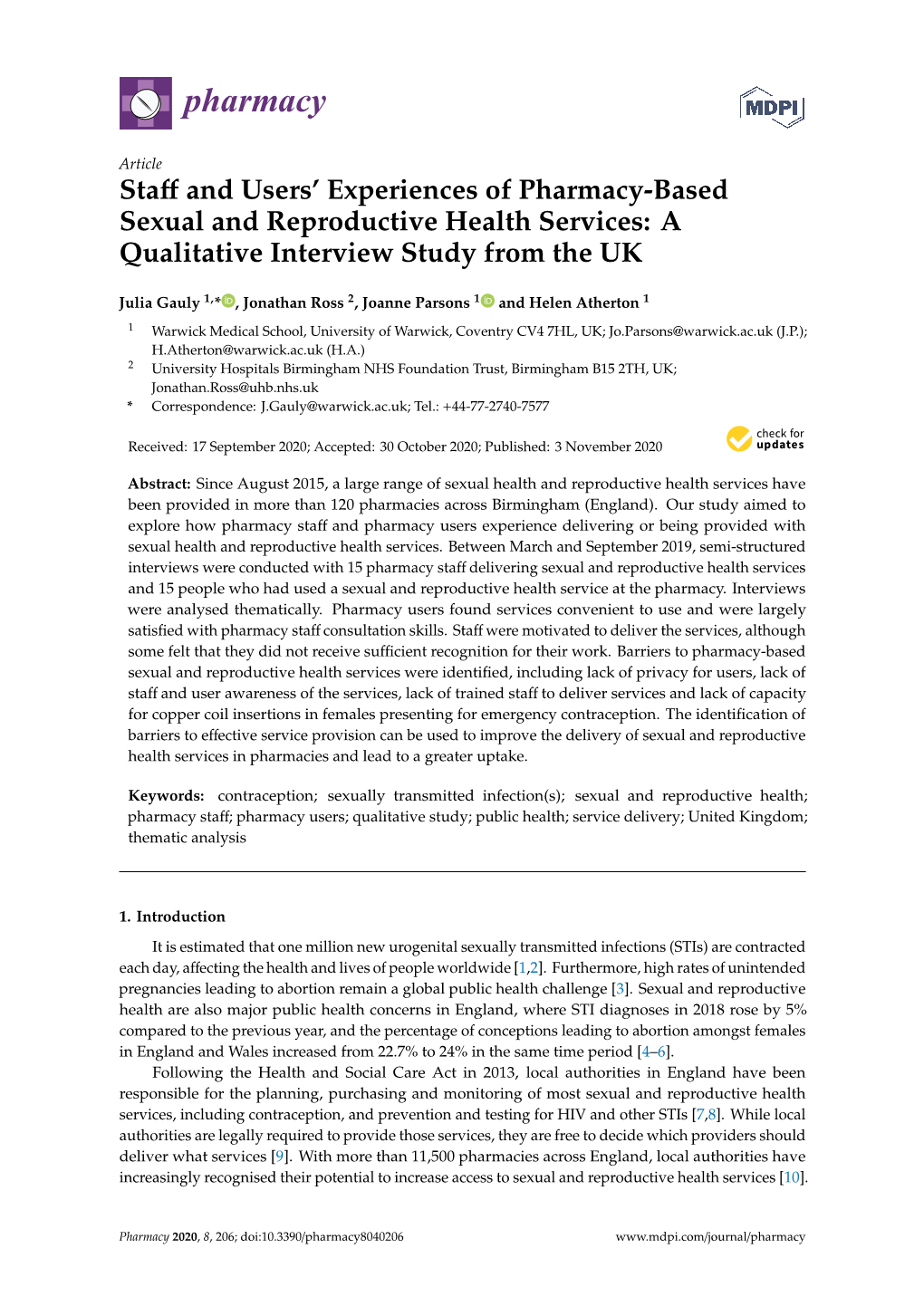 Staff and Users' Experiences of Pharmacy-Based Sexual and Reproductive Health Services: a Qualitative Interview Study From