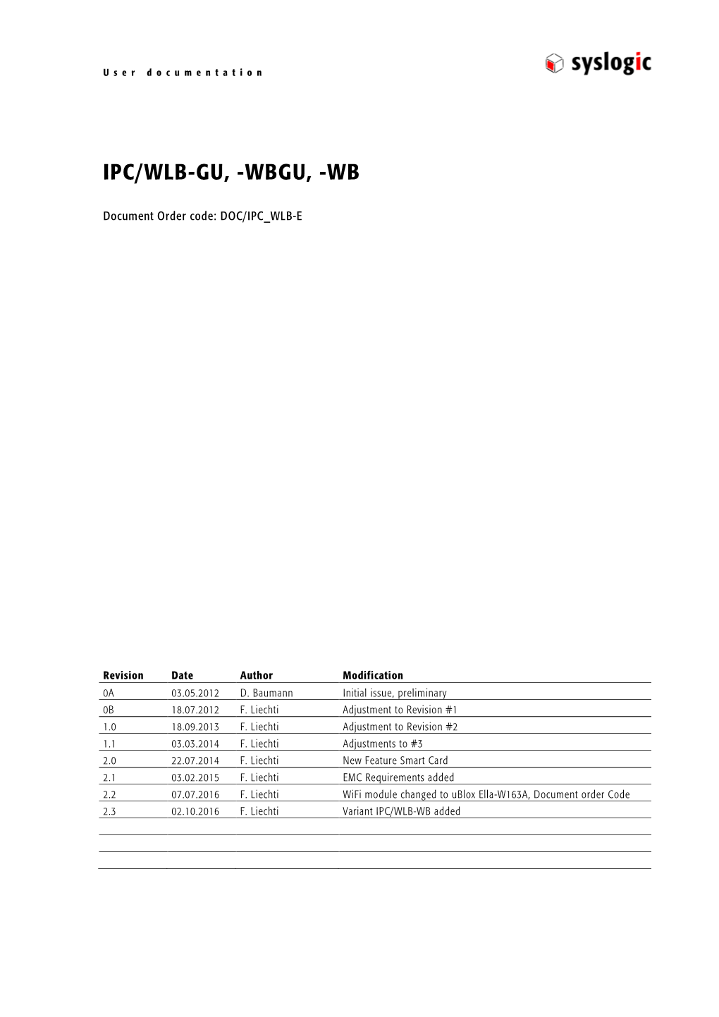 System User Documentation IPC/WLB-Xxxx Pdf 522KB