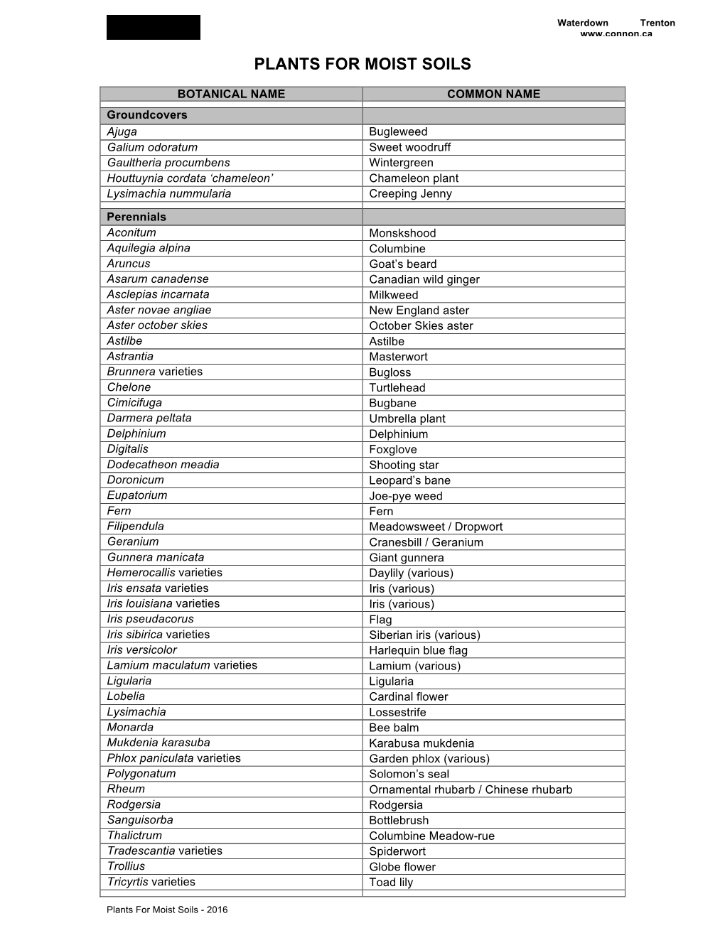 Plants for Moist Soils