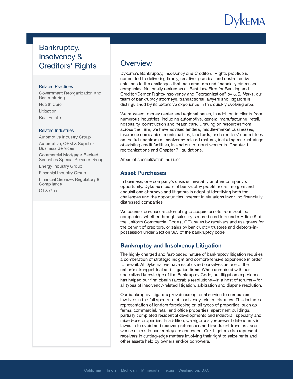 Bankruptcy, Insolvency & Creditors' Rights Overview