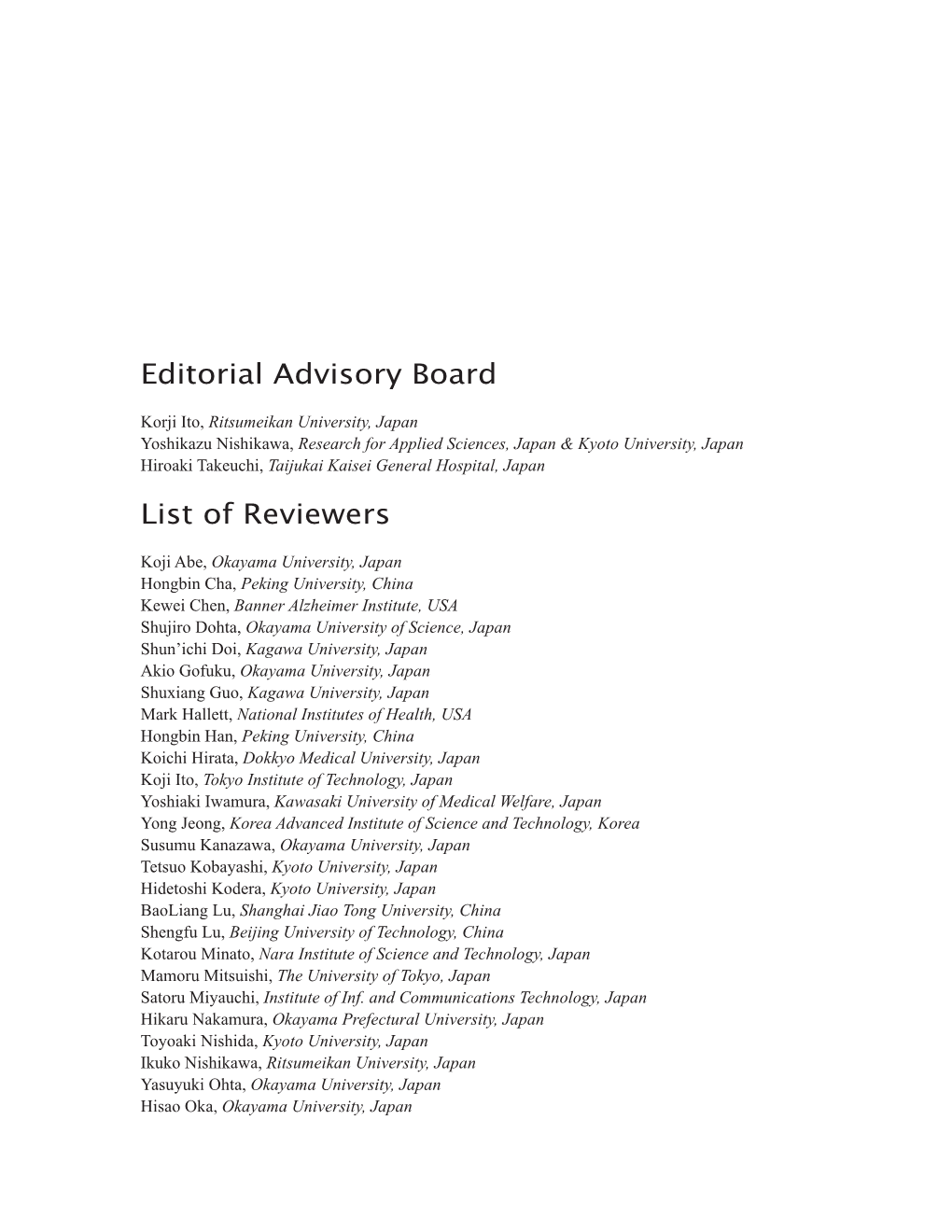 Editorial Advisory Board List of Reviewers