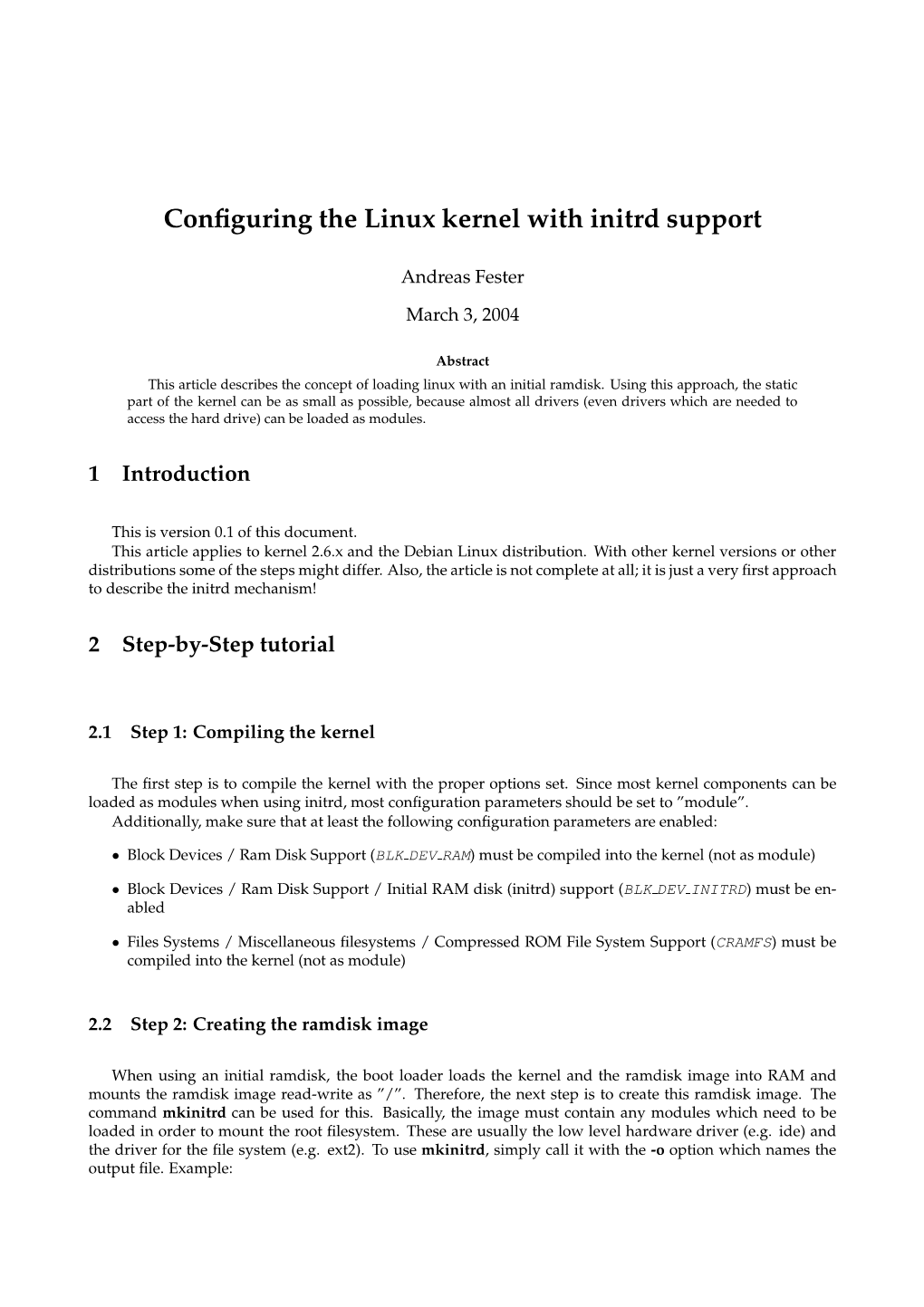 Configuring the Linux Kernel with Initrd Support