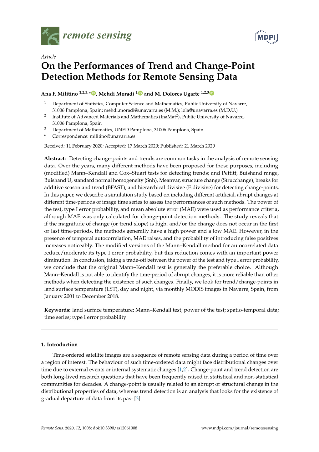 On the Performances of Trend and Change-Point Detection Methods for Remote Sensing Data