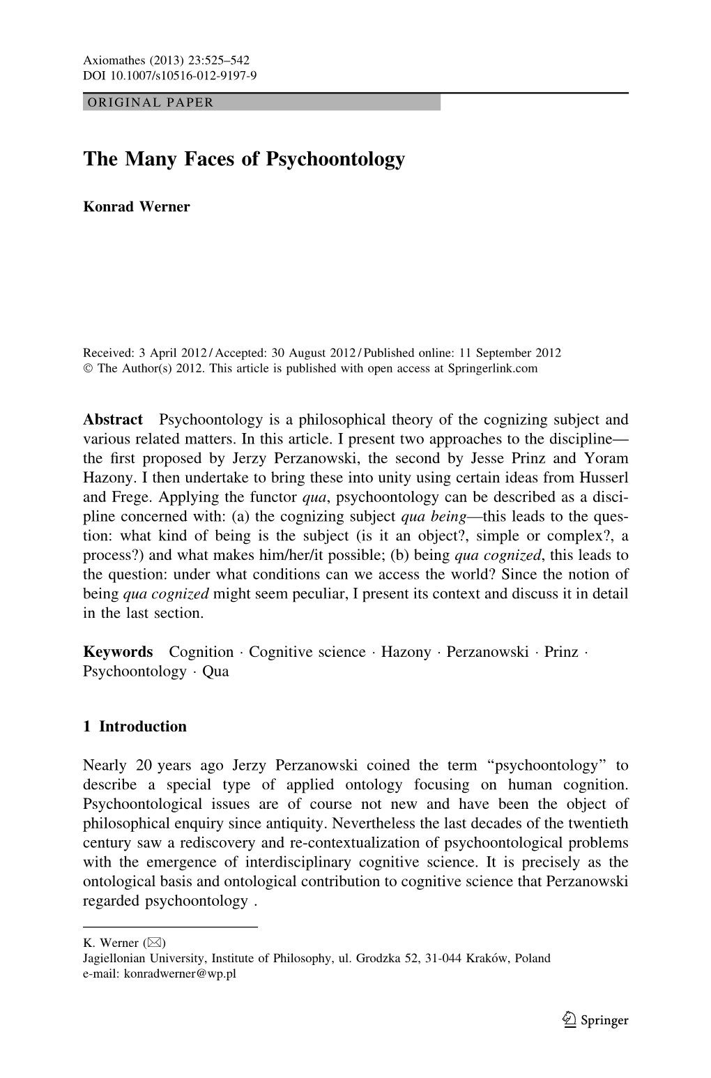 The Many Faces of Psychoontology