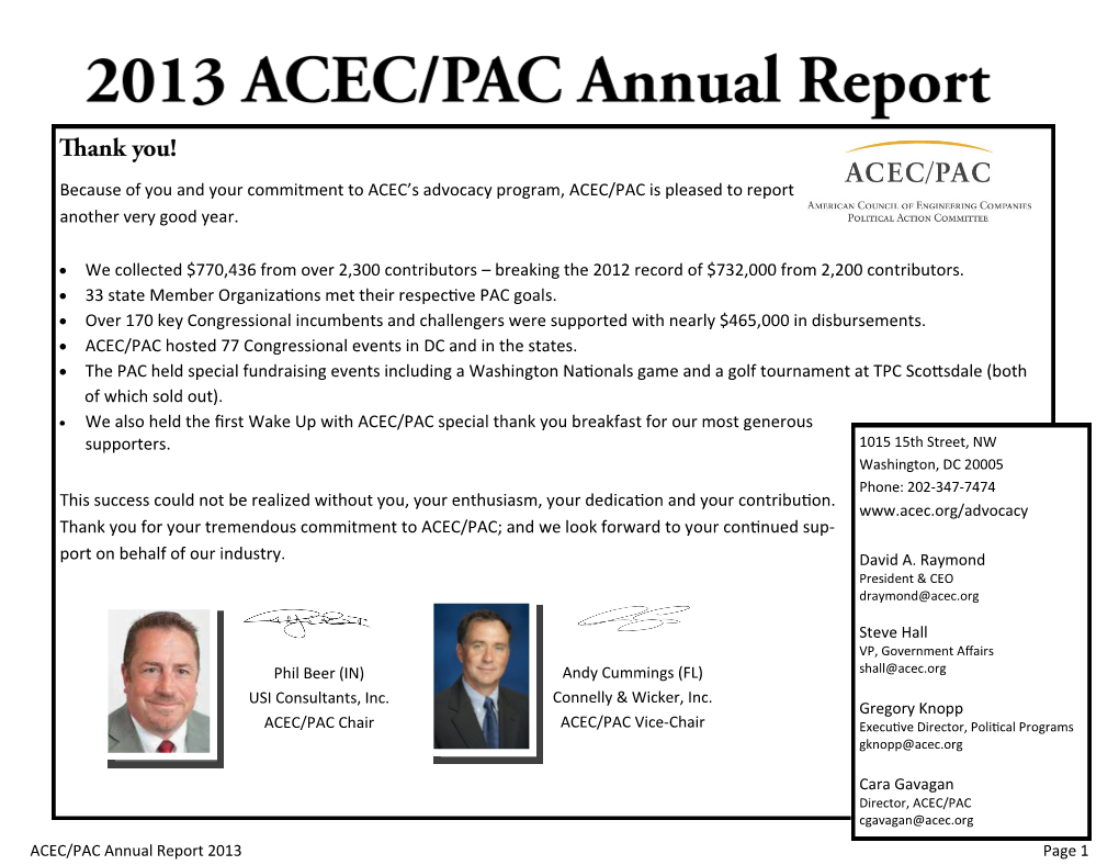 Because of You and Your Commitment to ACEC's Advocacy Program